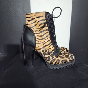 Aldo Black and Animal Print Heeled Boots